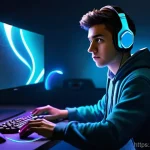 Home 13 테일즈런너 VPN 사용 가이드 - **Prompt:** A young adult gamer, gender-neutral, sits in a dimly lit room, their face illuminated by...