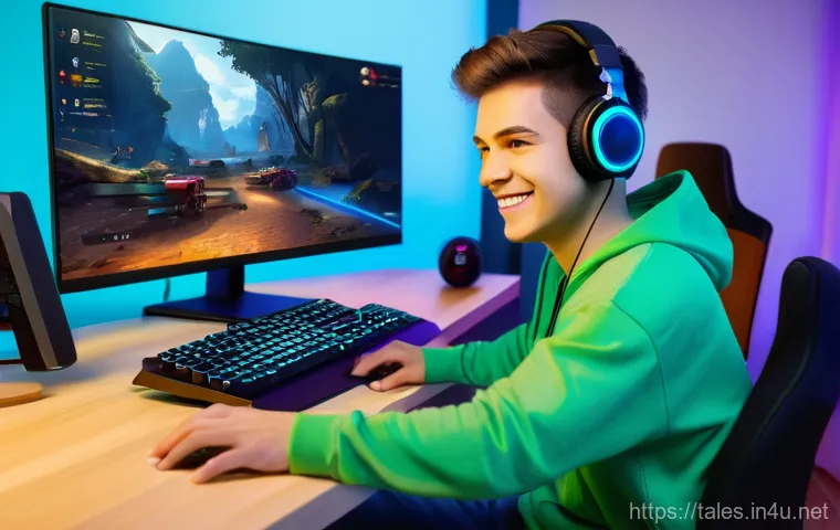 테일즈런너 VPN 사용 가이드 - **Prompt:** A young adult gamer, gender-neutral, sits in a dimly lit room, their face illuminated by...