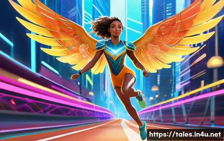 테일즈런너 랭킹 보상 획득법 - **Prompt:** A vibrant, dynamic full-body illustration of a highly athletic female Tales Runner chara...