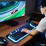 테일즈런너 레이스 기본기 훈련 - A dynamic scene of a young gamer in a cozy indoor setting, intensely focused on a computer screen di...