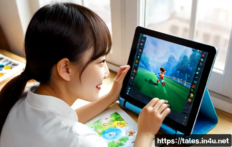 Home 17 테일즈런너 팬아트 공유 - Photorealistic cozy artist desk with a young adult fan artist sharing colorful fantasy runner charac...