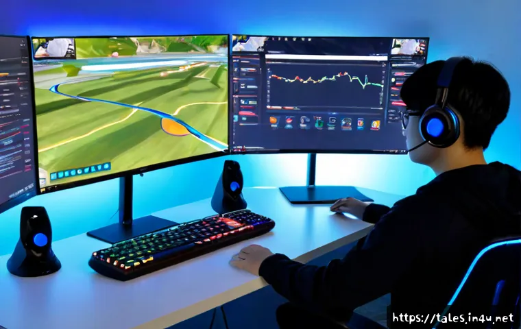 테일즈런너 랭킹전 패턴 분석 - Photorealistic esports analyst desk scene, focused young adult studying race-game ranking patterns o...
