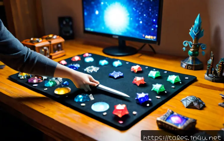 Home 17 테일즈런너 아이템 제작법 - Photorealistic cozy gaming desk scene, a young adult’s hands assembling colorful fantasy game item m...